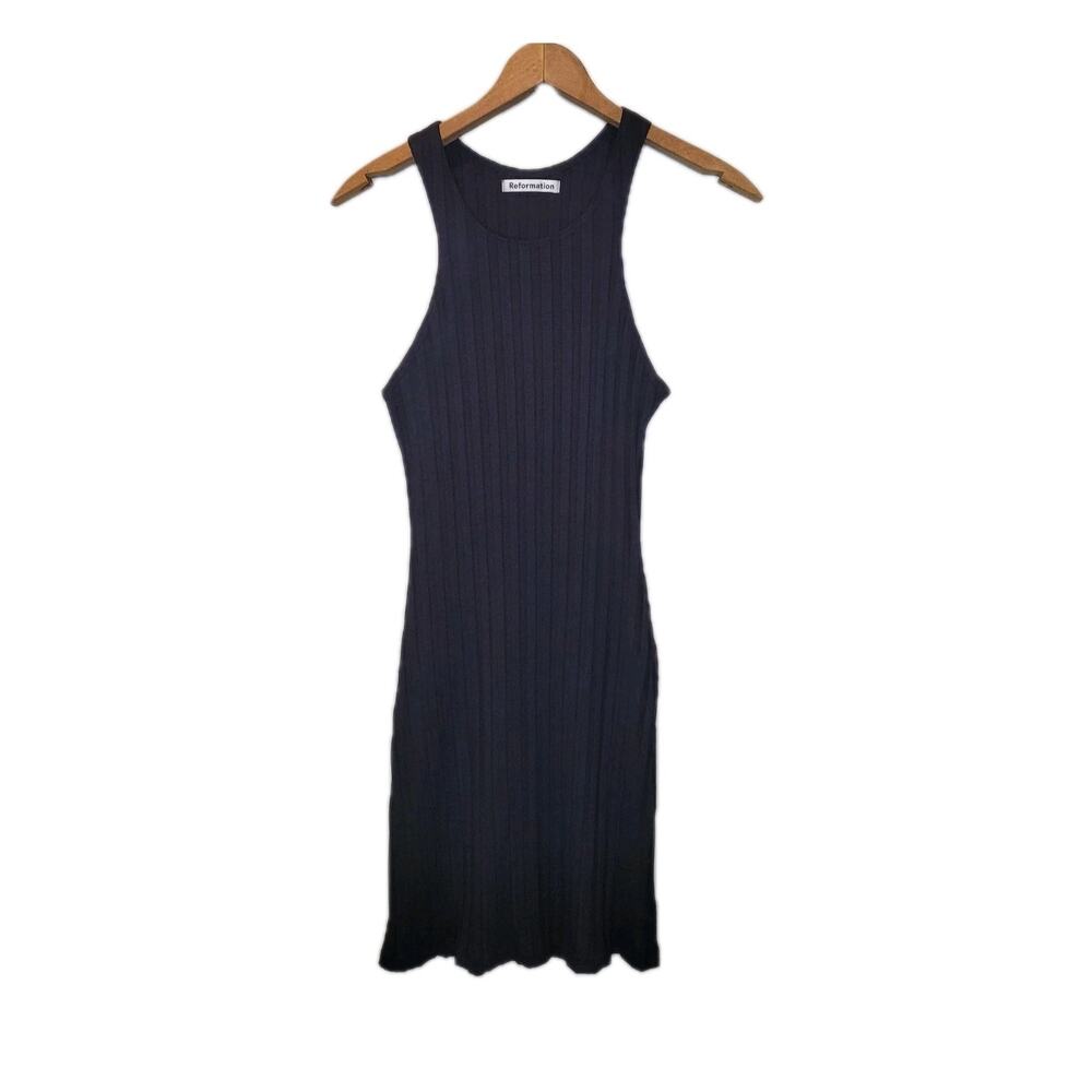 Reformation Black Ribbed Sleeveless Bodycon Mini Dress Small Stretch Minimalist